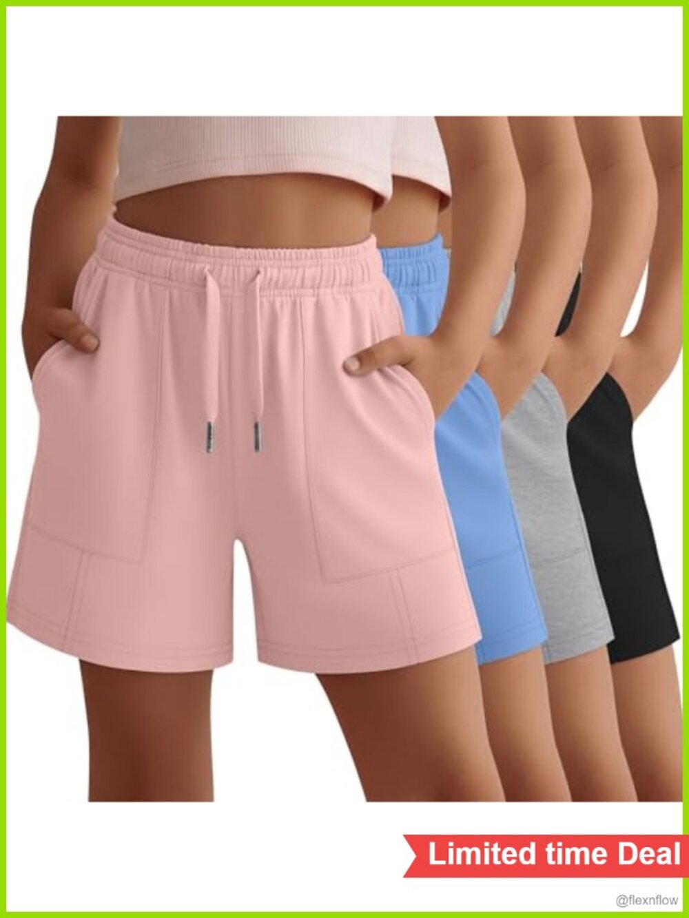 Girls Pull On Long Baggy Shorts 4 Pack Wide Leg Drawstring Pockets